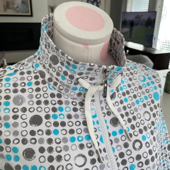 Bylyse Activewear Full Zip Nylon Blend Abstract Circle Print Jacket Blue Wht XS - Picture 4 of 11